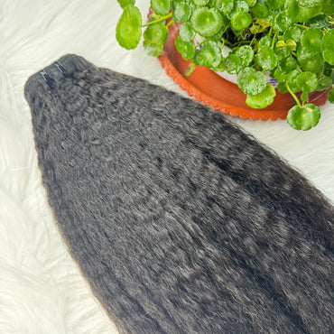 (3Bundles+5X5 HD Closure) Virgin Kinky Straight Hair Bundles Double Drawn