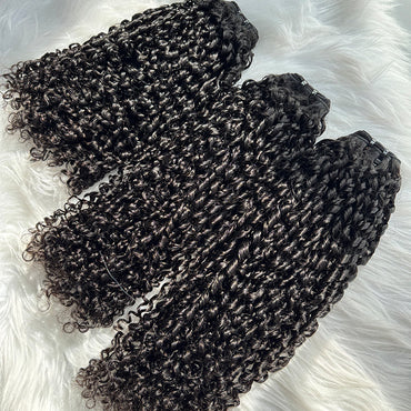 (3Bundles+5X5 HD Closure) Virgin Pixie Curly Hair Bundles Double Drawn