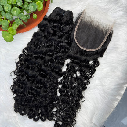 (3Bundles+5X5 HD Closure) Virgin Burmese Curly Hair Bundles Double Drawn