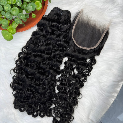 (3Bundles+5X5 HD Closure) Raw Burmese Curly Hair Bundles Double Drawn