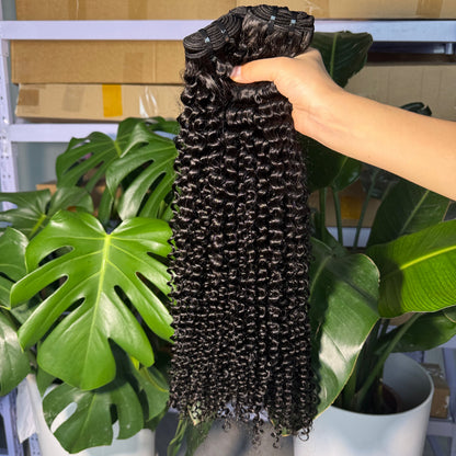 (3Bundles+5X5 HD Closure) Virgin Kinky Curly Hair Bundles Double Drawn
