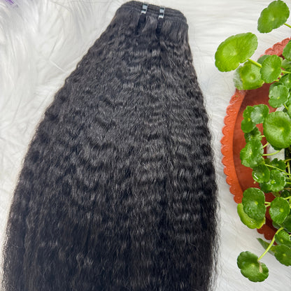 (3Bundles+5X5 HD Closure) Virgin Kinky Straight Hair Bundles Double Drawn