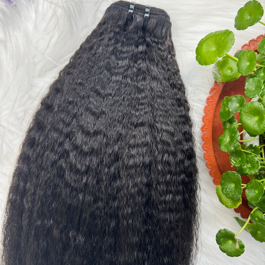 (3Bundles+5X5 HD Closure) Virgin Kinky Straight Hair Bundles Double Drawn