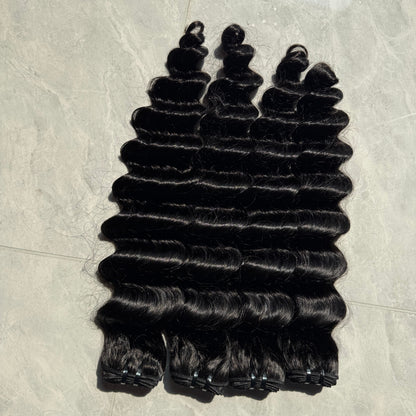 (3Bundles+5X5 HD Closure) Virgin Deep Wave Hair Bundles Double Drawn