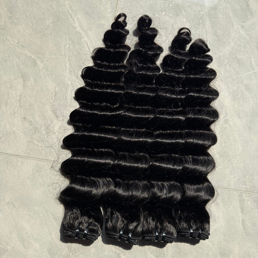 (3Bundles+5X5 HD Closure) Virgin Deep Wave Hair Bundles Double Drawn