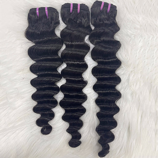 (3Bundles+5X5 HD Closure) Virgin Loose Deep Wave Hair Bundles Double Drawn