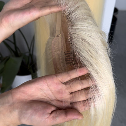 613 Blonde Bone Straight Raw Human Hair HD Lace 13x4 Full Frontal Wig 200% Density