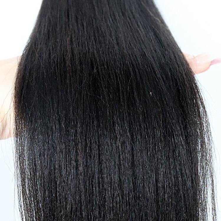 (3Bundles+5X5 HD Closure) Virgin Yaki Straight Hair Bundles Double Drawn